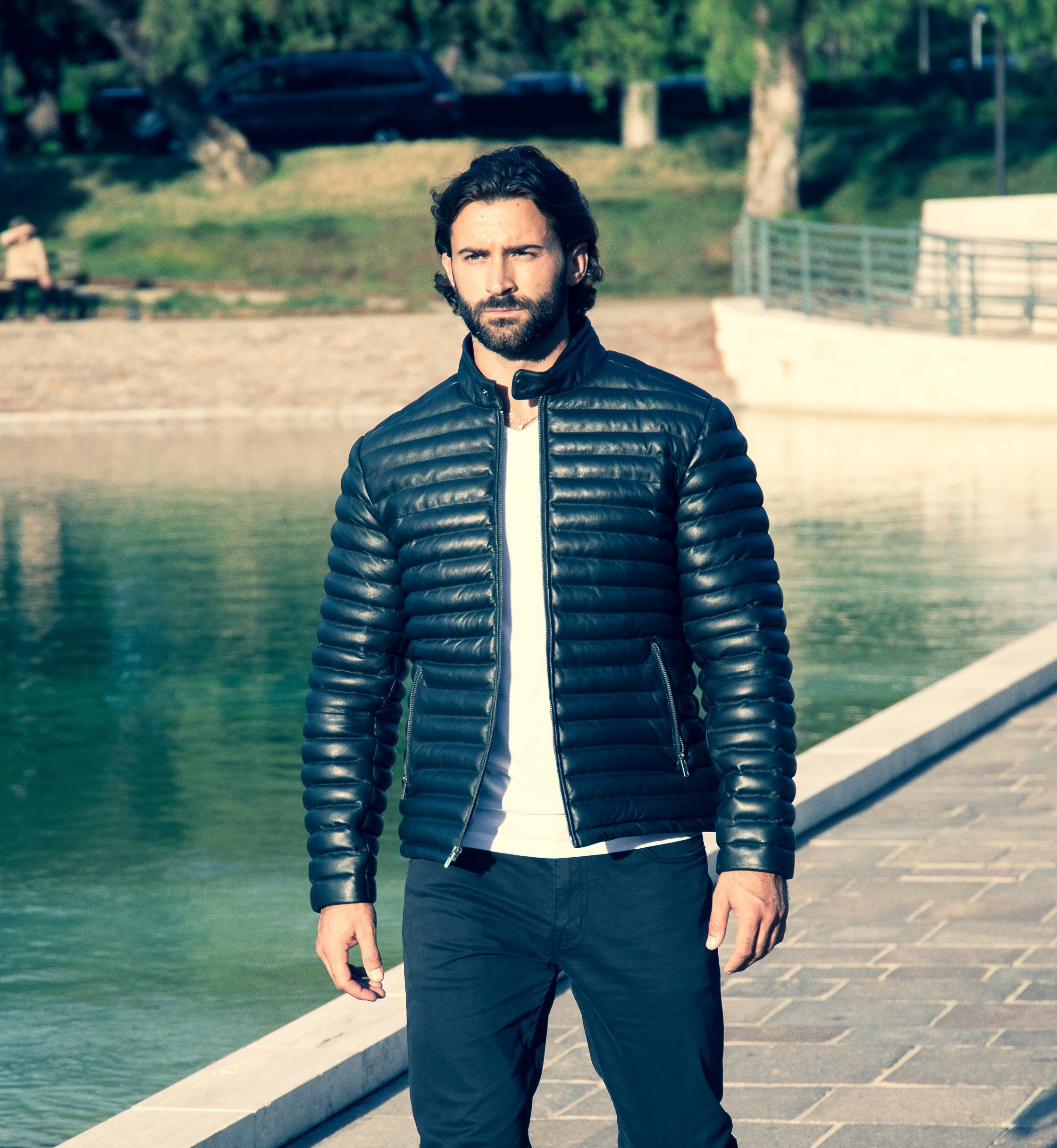 Mens Leather Puffer Down