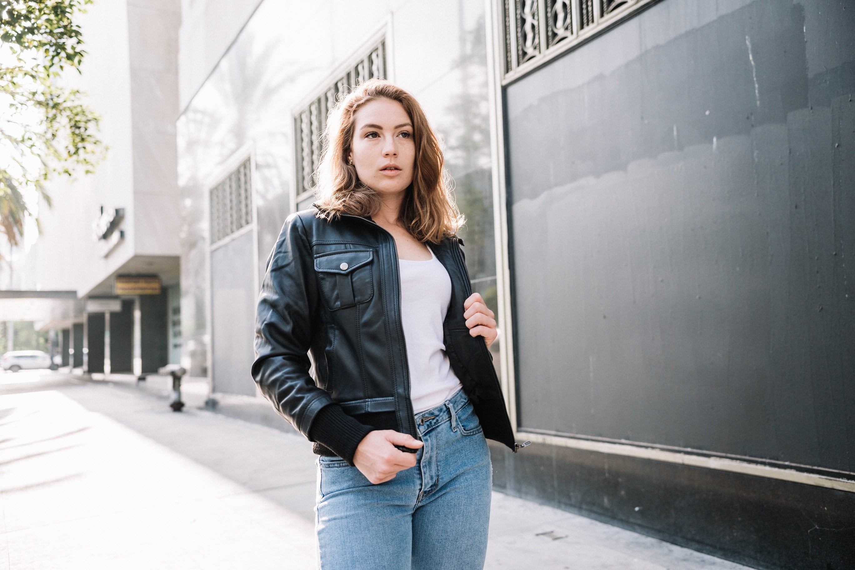 Women Bomber Leather Jacket