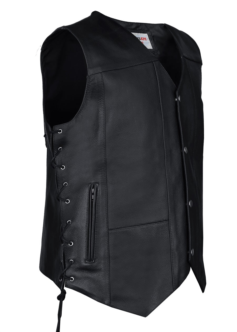 FAD Men Classic Black Leather Vest with Side Laces - FADLeather