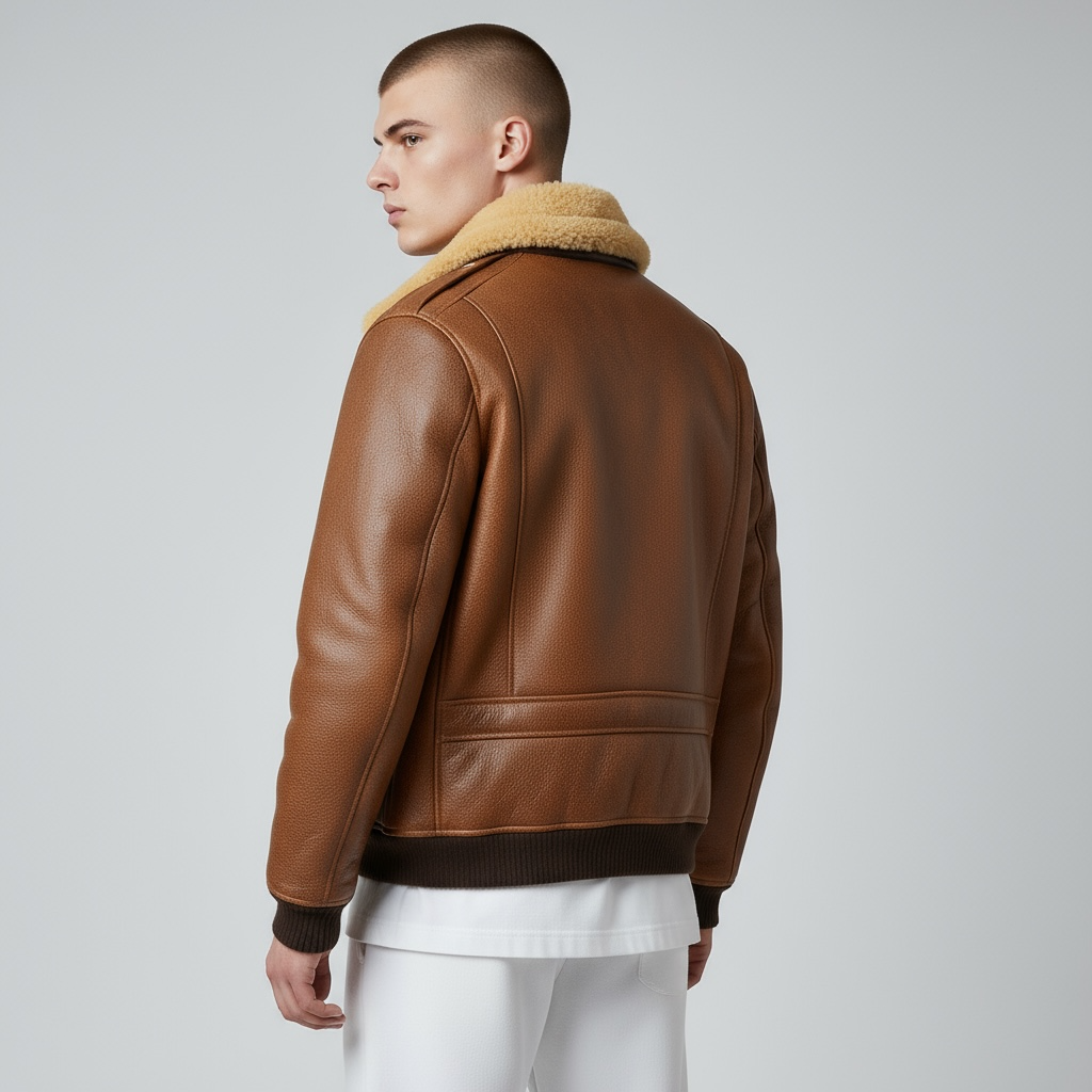 Mens Classic Flight Bomber Genuine Lambskin Leather Fur Lined Jacket
