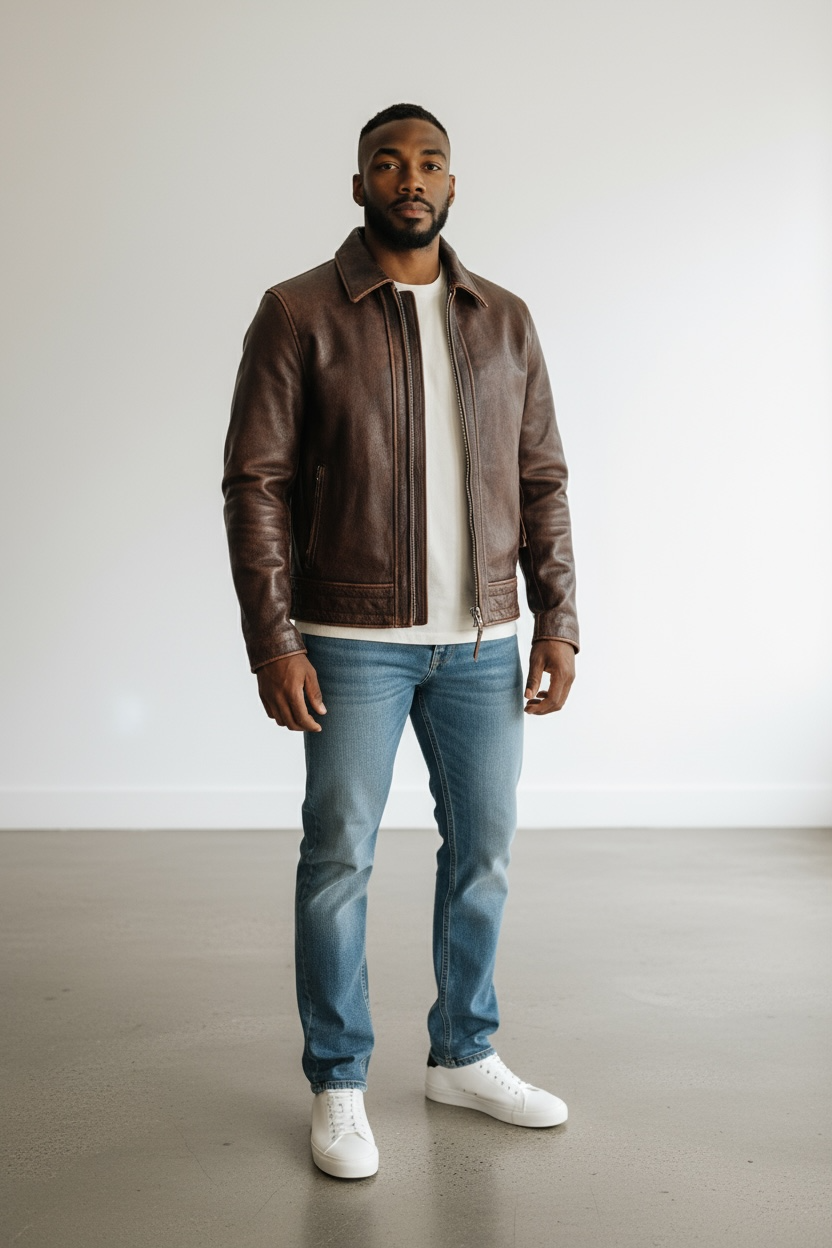 Mens Rex Front Side Pocket Red Brown Genuine Lambskin Leather Jacket