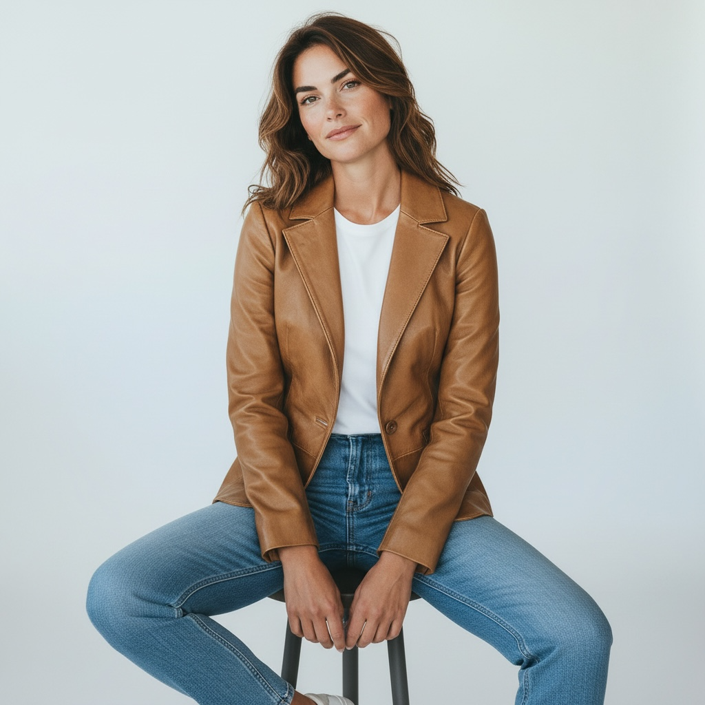 Womens Tapered Tan Leather Blazer Awesome Lambskin