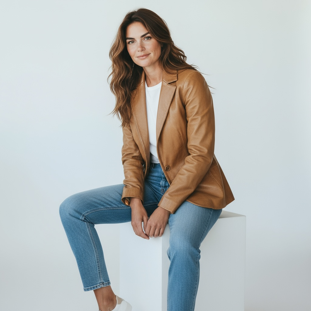 Womens Tapered Tan Leather Blazer Awesome Lambskin