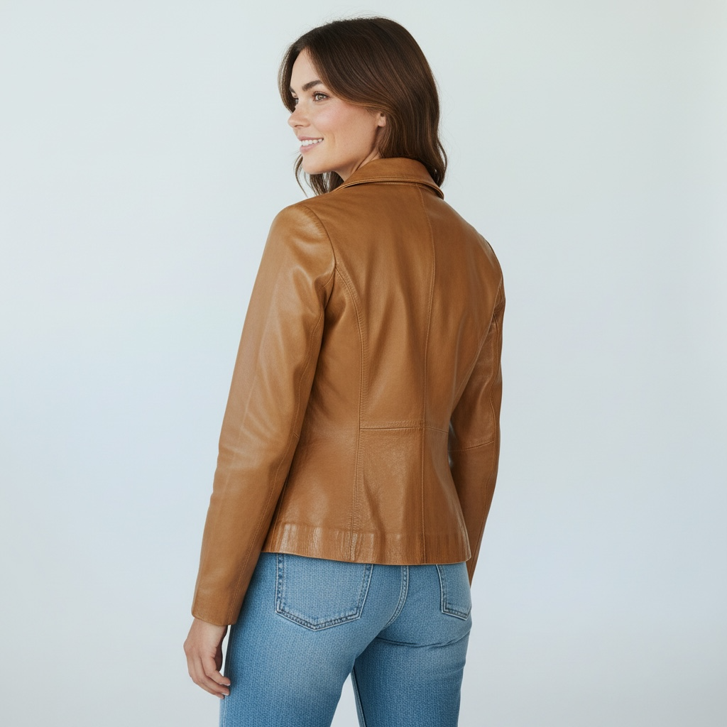 Womens Tapered Tan Leather Blazer Awesome Lambskin