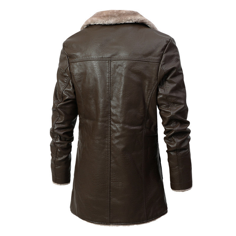 Mens Duke Front Button Faux Fur Lined Leather Coat
