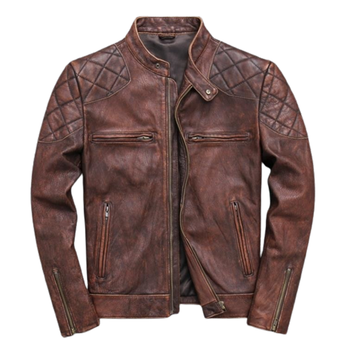 Mens Ridge Red Brown Shoulder Patch Work Genuine Lambskin Leather Jacket