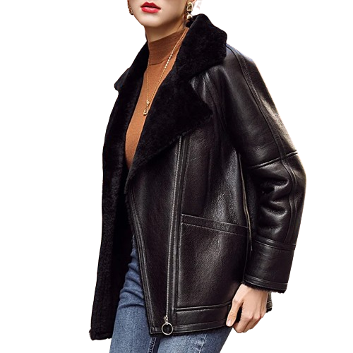 Womens Pat Genuine Lambskin Leather Fur Lined Jacket