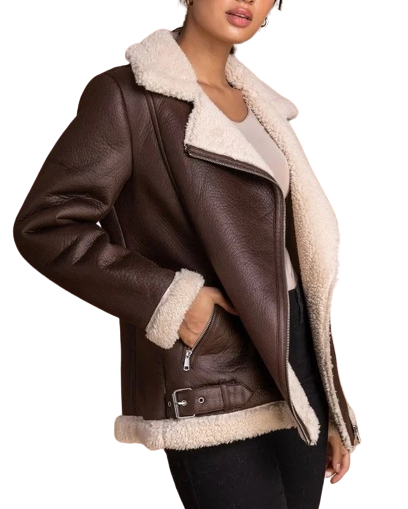Womens Cute Genuine Lambskin Leather Fur Lined Jacket