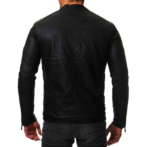 Mens Prime Shoulder Patch Work Genuine Lambskin Leather Jacket