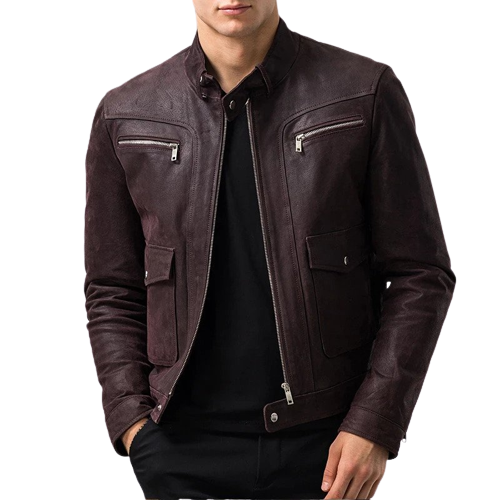 Mens Archer Front Pocket Brown Genuine Lambskin Leather Jacket