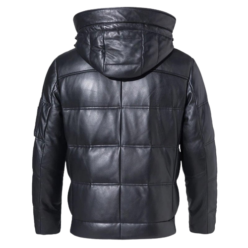 Mens Arctic Genuine Hooded Lambskin Leather Puffer Jacket