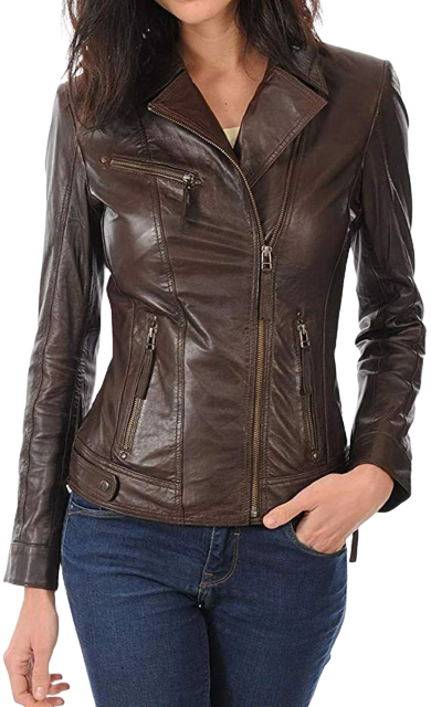 Womens Orion Genuine Lambskin Biker Leather Jacket