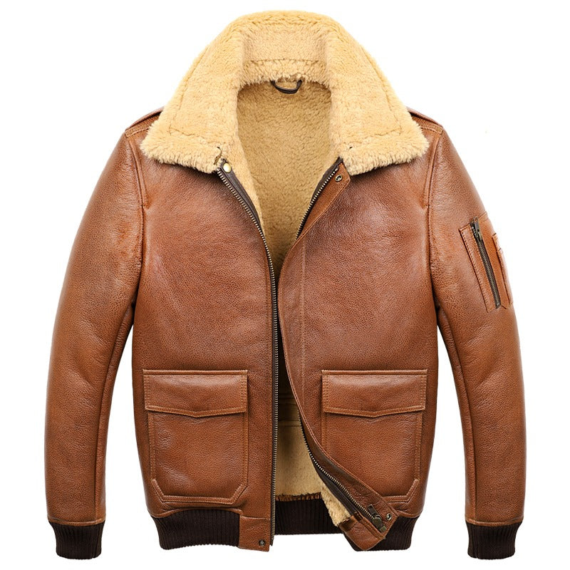 Mens Classic Flight Bomber Genuine Lambskin Leather Fur Lined Jacket