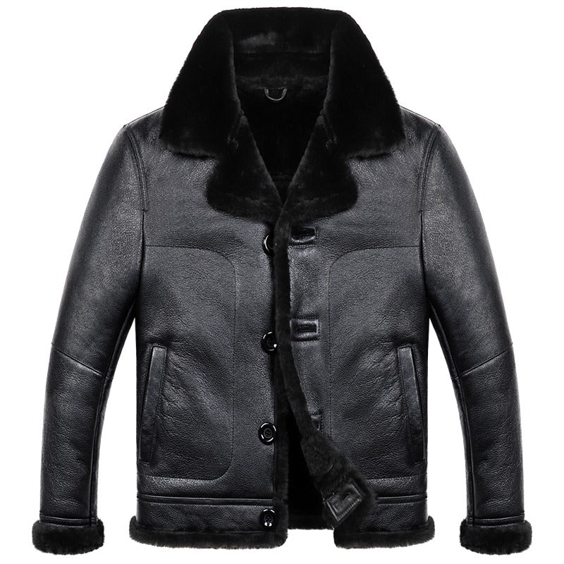 Mens Chief Genuine Lambskin Leather Fur Lined Jacket