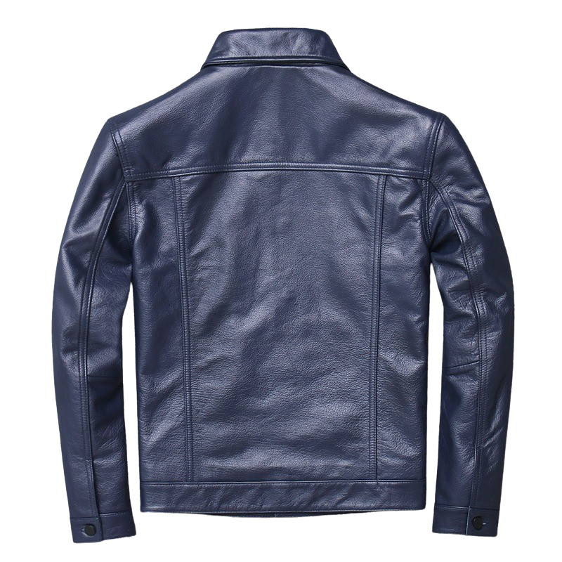 Mens Indigo Front Pocket Blue Genuine Lambskin Leather Jacket