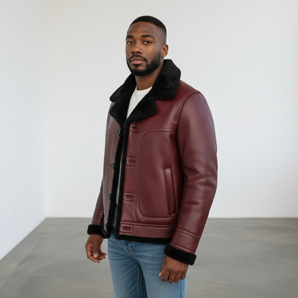 Mens Chief Genuine Lambskin Leather Fur Lined Jacket