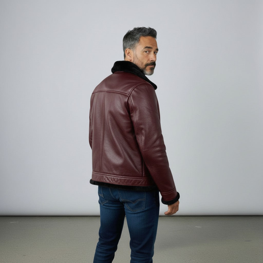 Mens Chief Genuine Lambskin Leather Fur Lined Jacket