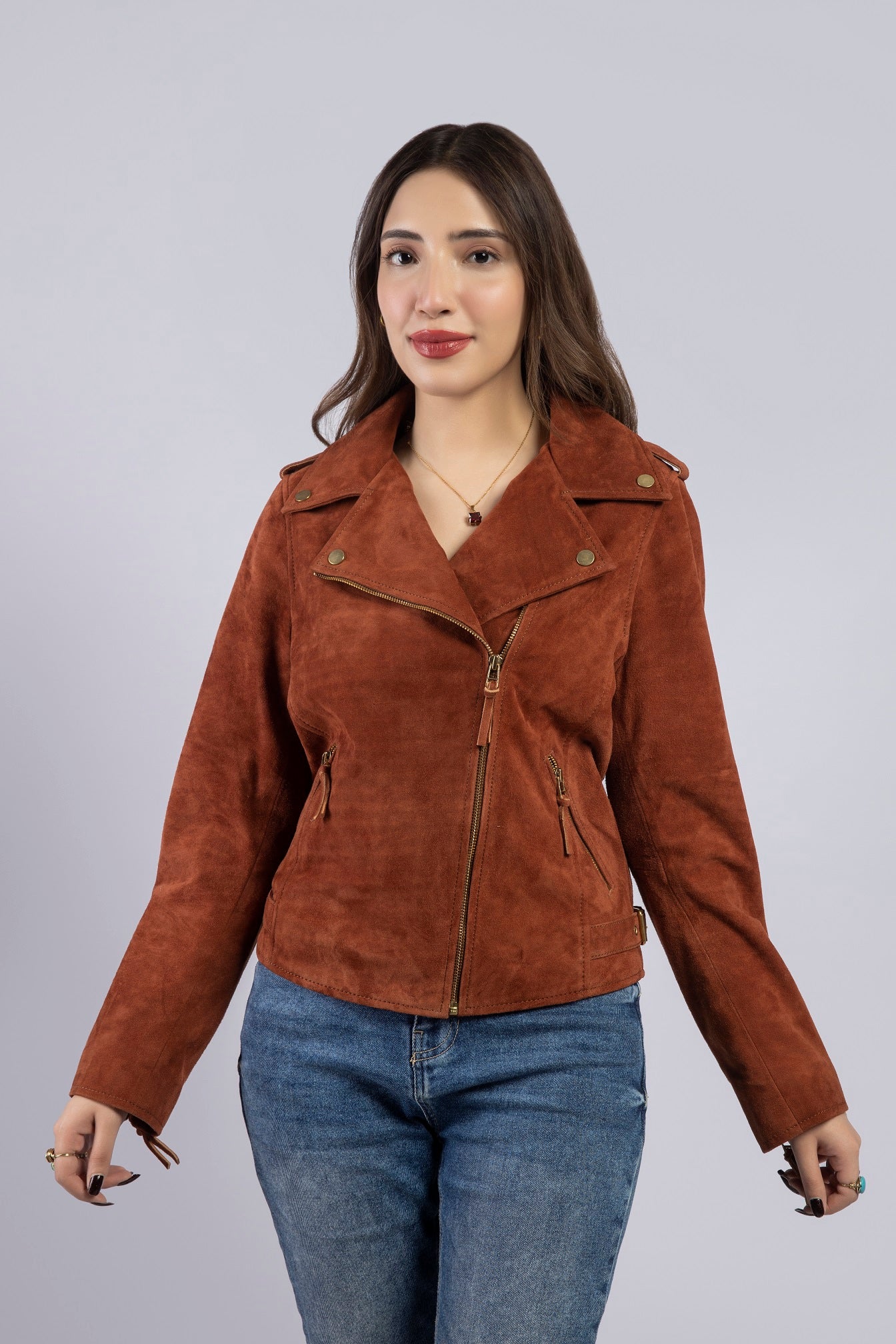 Women Cassidy Genuine Lambskin Biker Suede Leather Jacket
