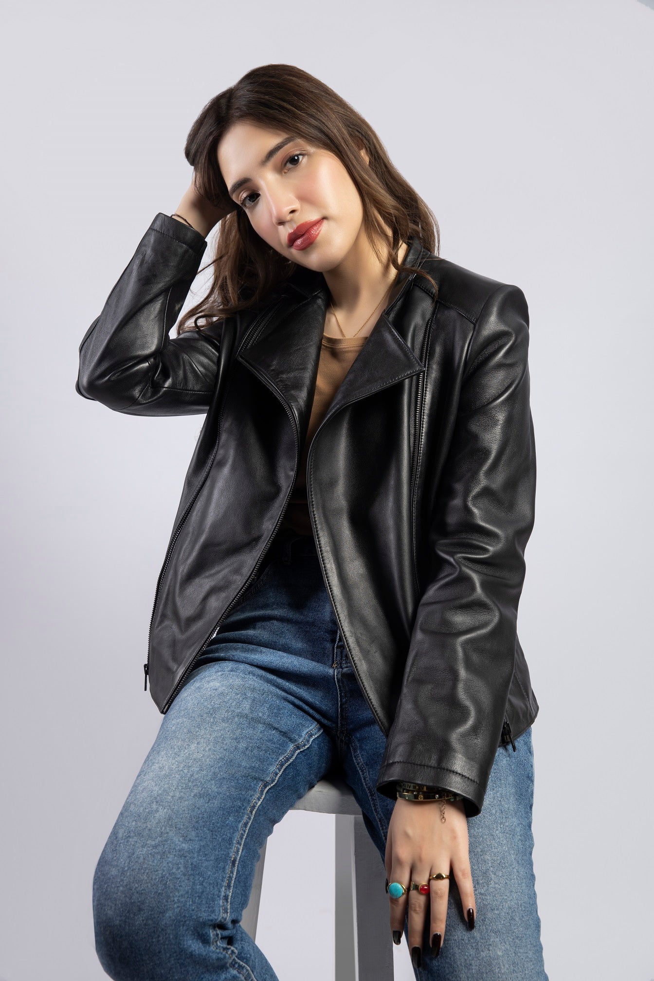 Women Kara Genuine Lambskin Biker Leather Jacket