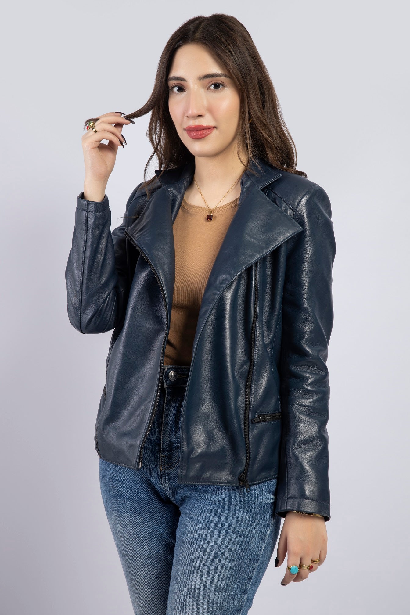 Women Kara Genuine Lambskin Biker Leather Jacket