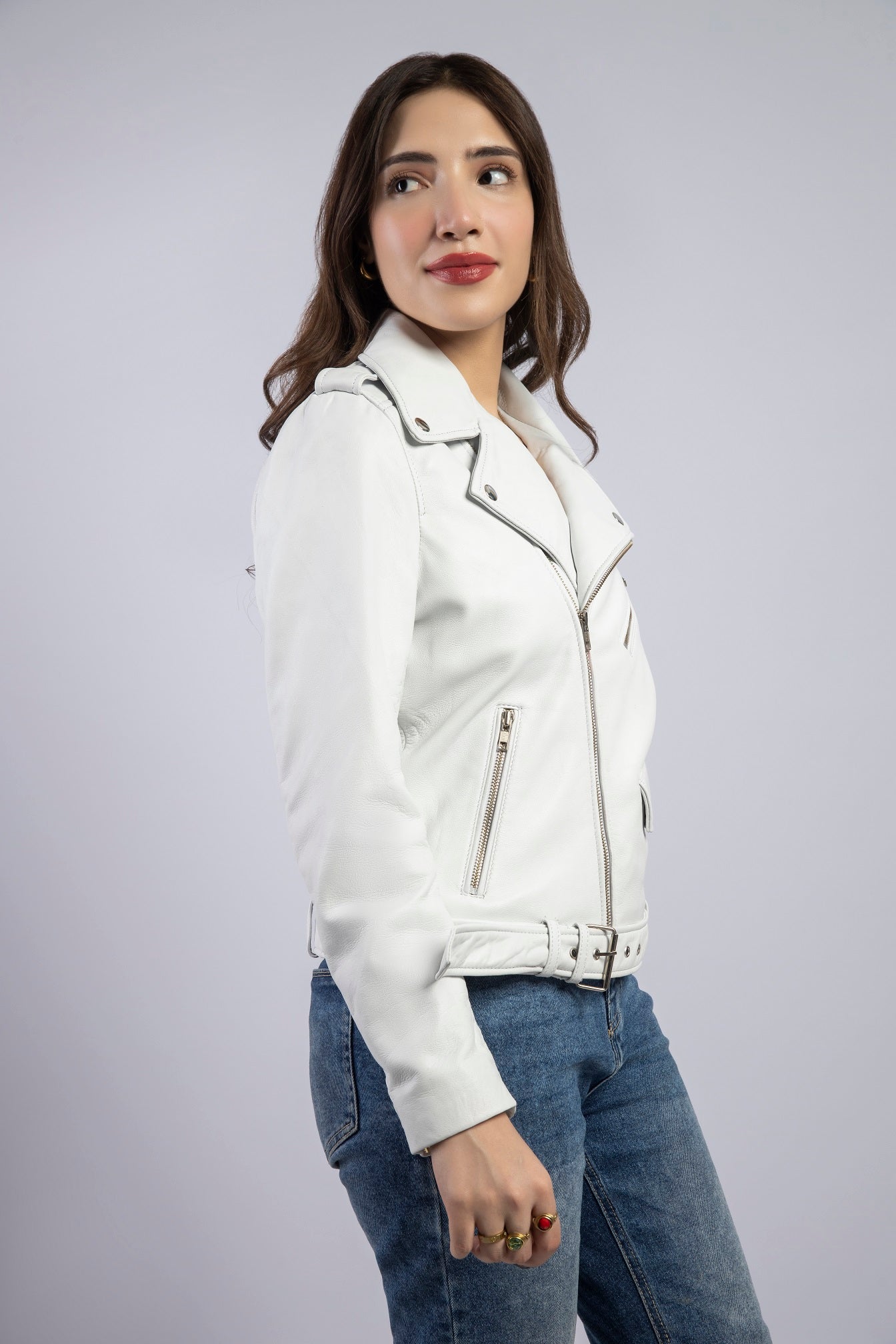 Womens Alyx Genuine Lambskin White Biker Leather Jacket