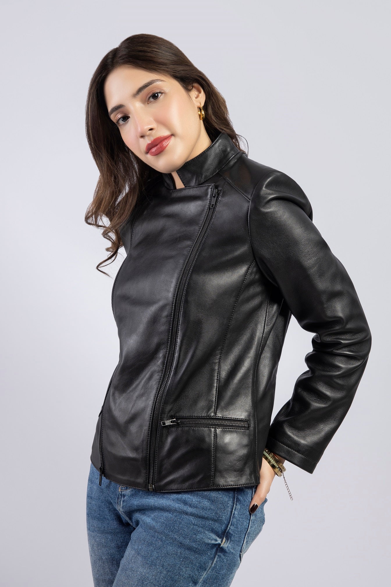 Women Kara Genuine Lambskin Biker Leather Jacket