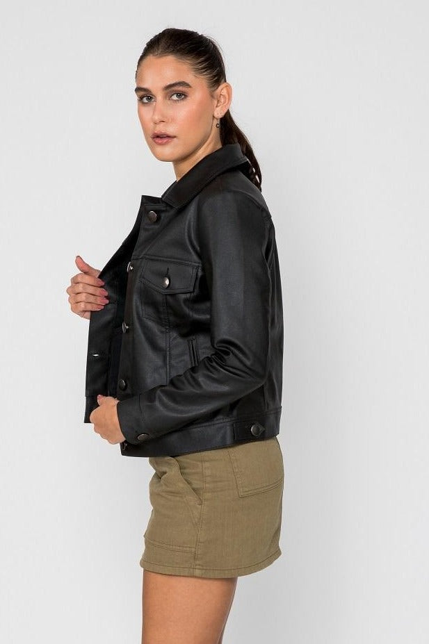 Women's Chloe Trucker PU Faux Leather Jacket