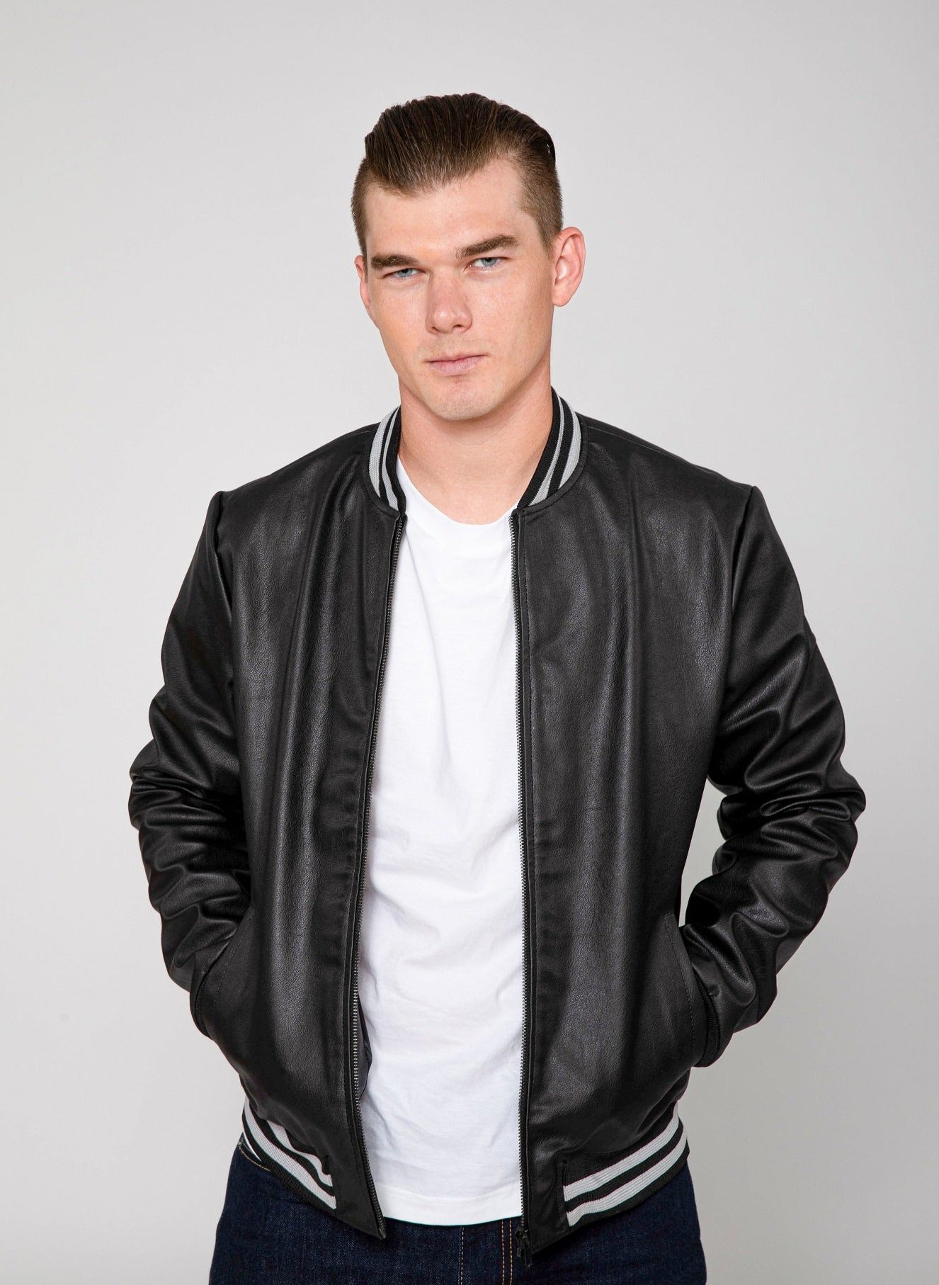 Men's Jett Varsity Lightweight PU Faux Leather Bomber Jacket