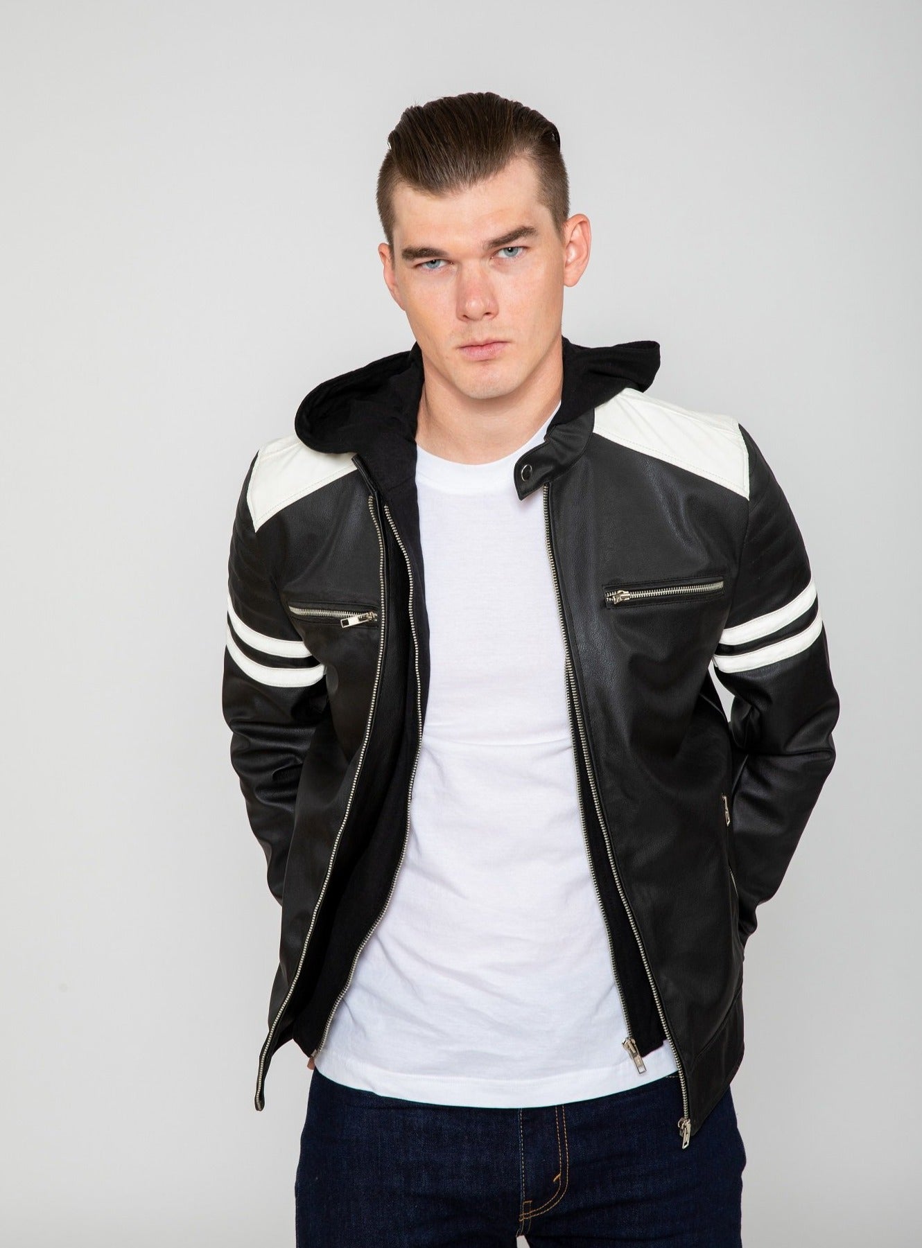 Men's Hawk Hooded PU Faux Leather Moto Jacket