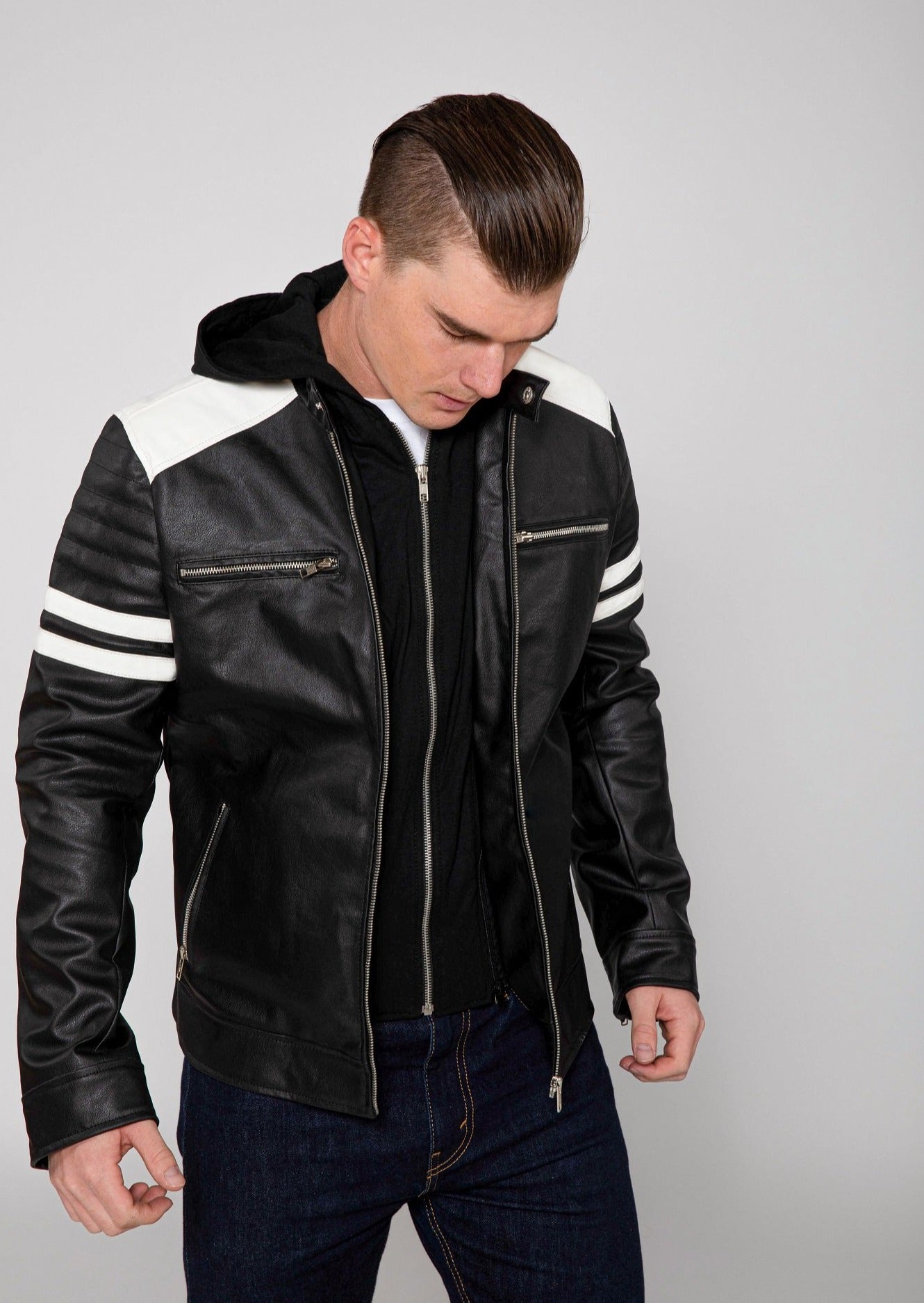 Men's Hawk Hooded PU Faux Leather Moto Jacket