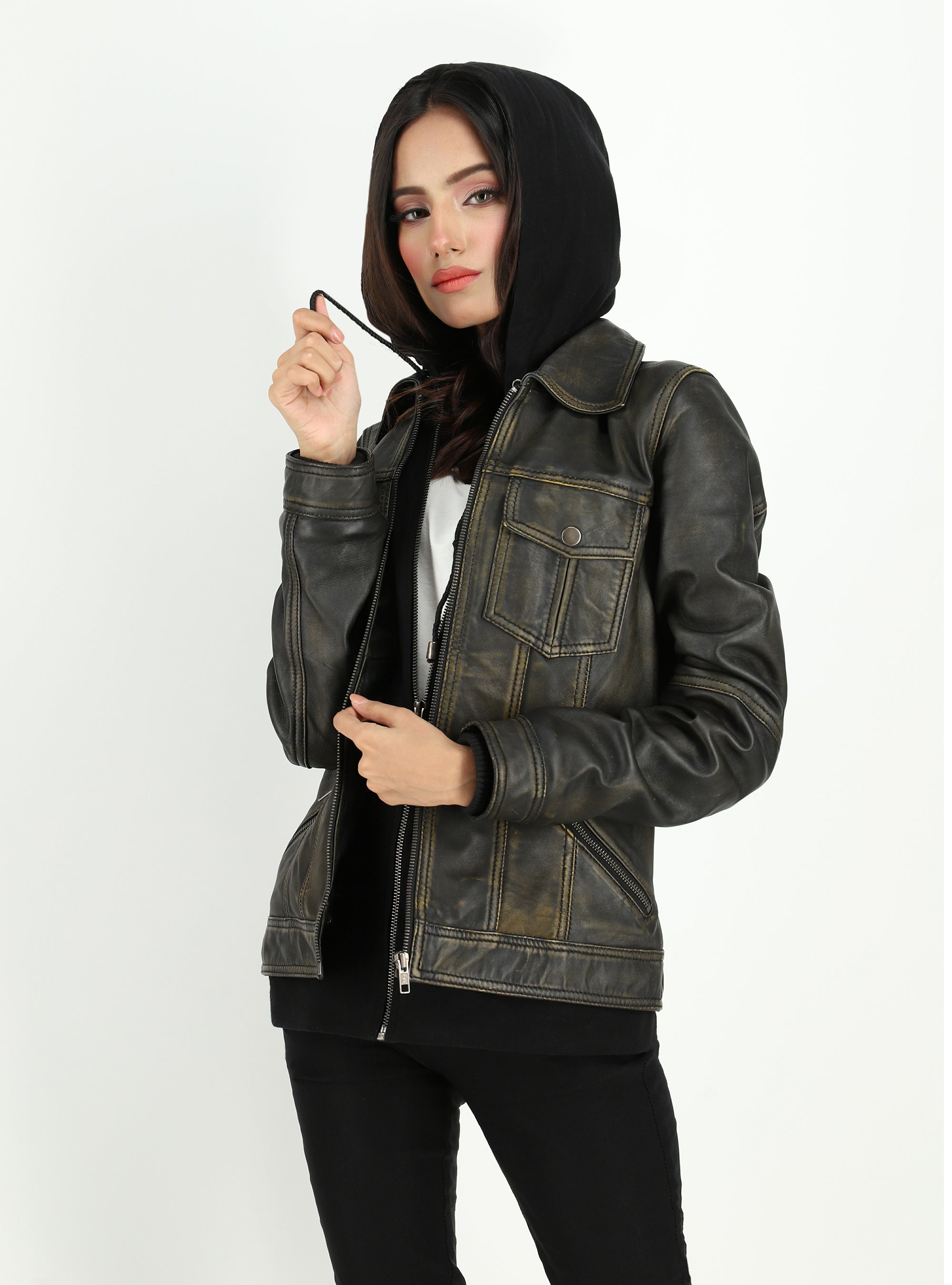 Womens Adalena Dual Tone Rustic Leather Jacket