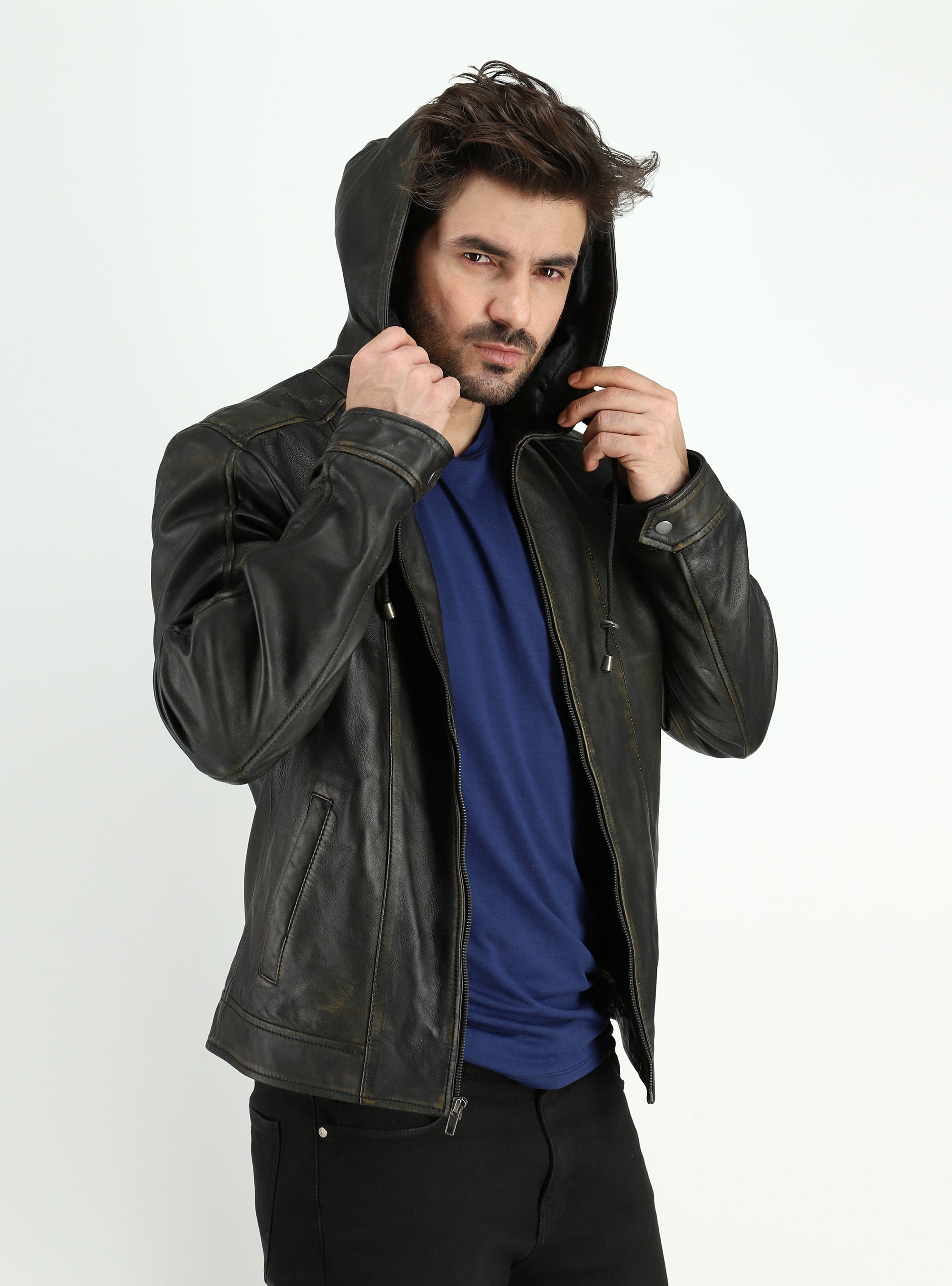 Men's Shaw Dual Tone Lambskin Hooded Leather Jacket