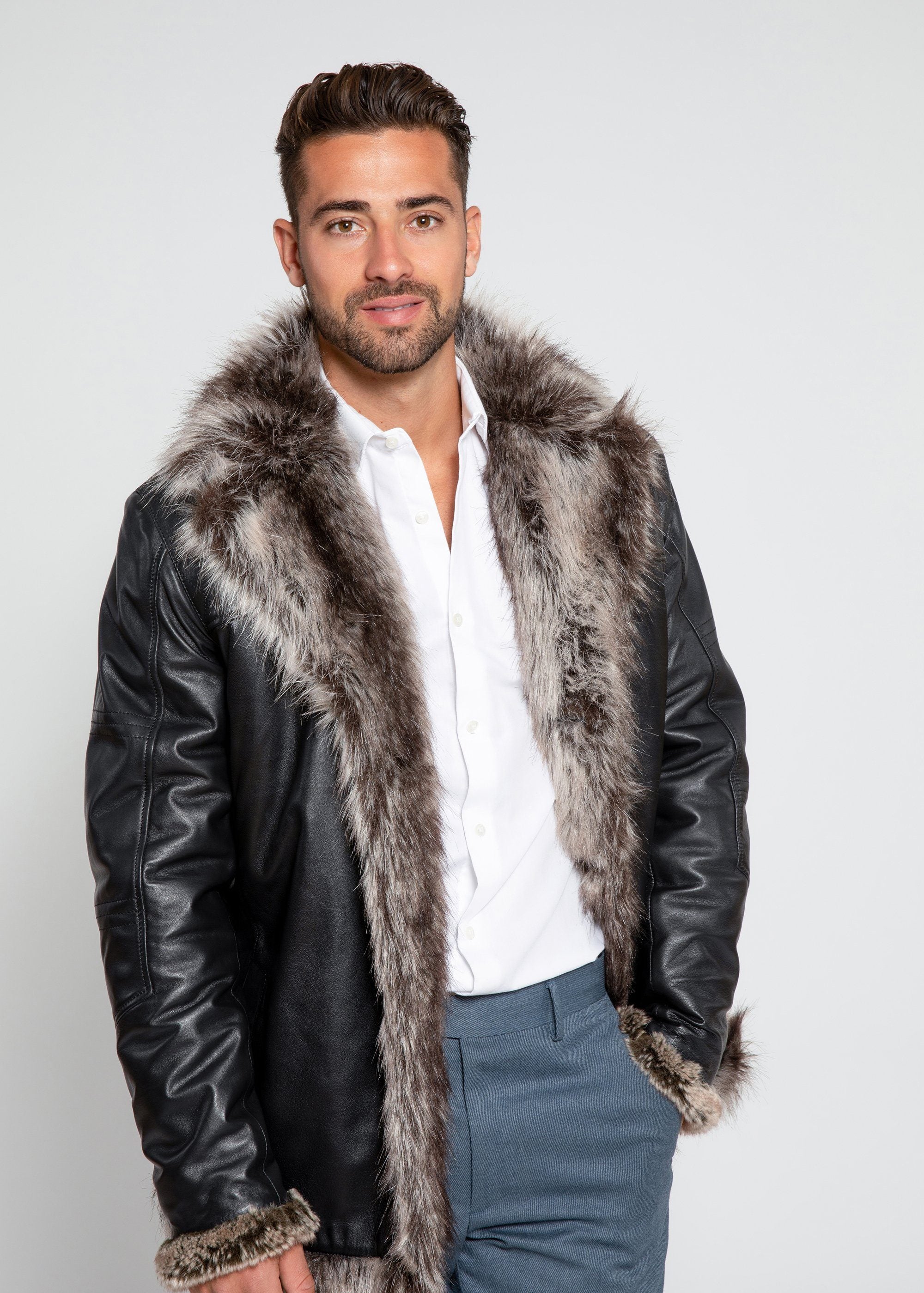 Leather Coat - Men's Jayden Shearling Faux Fur Leather Jacket