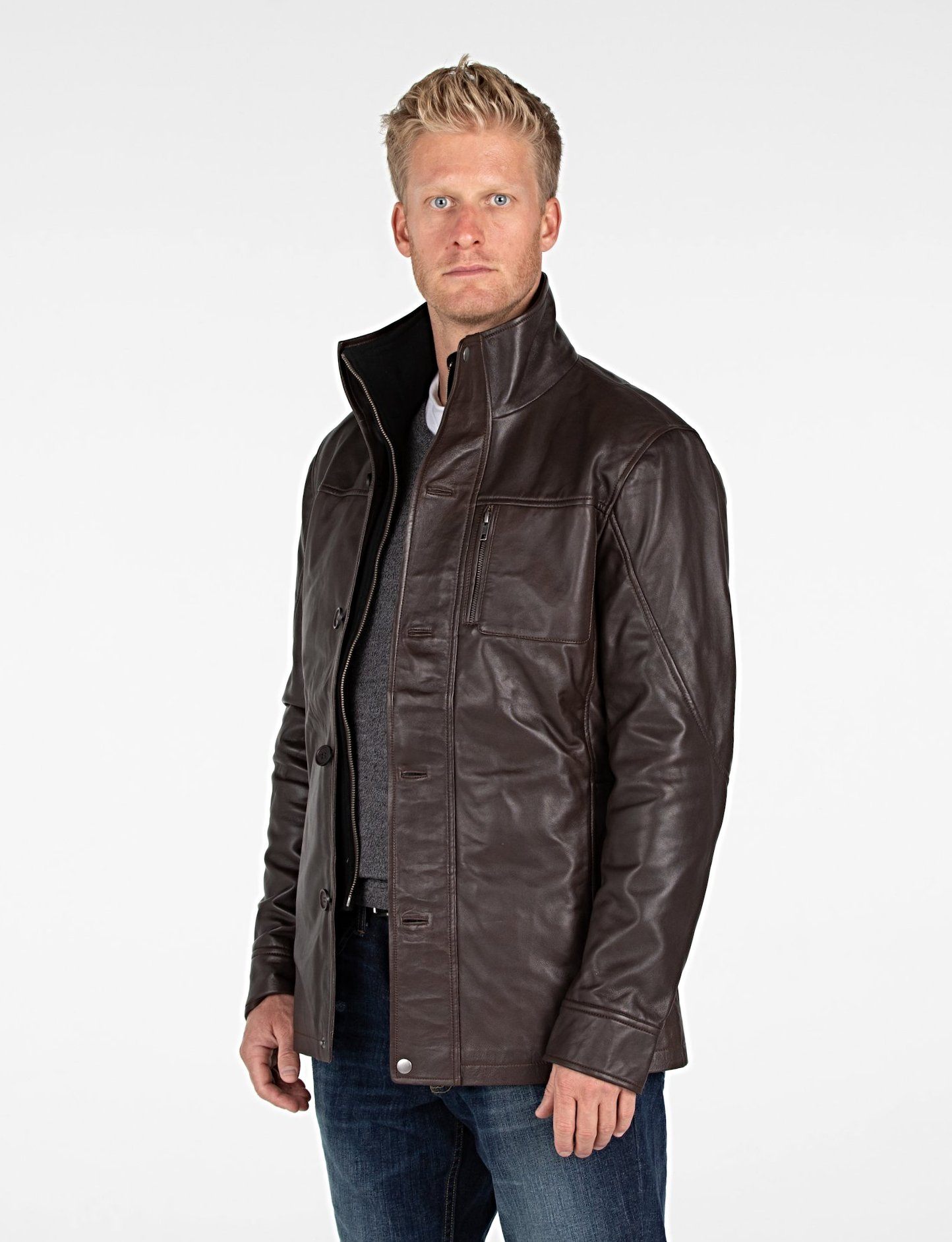 Leather Coat - Mens Fancy Lambskin 4 Button Leather Coat