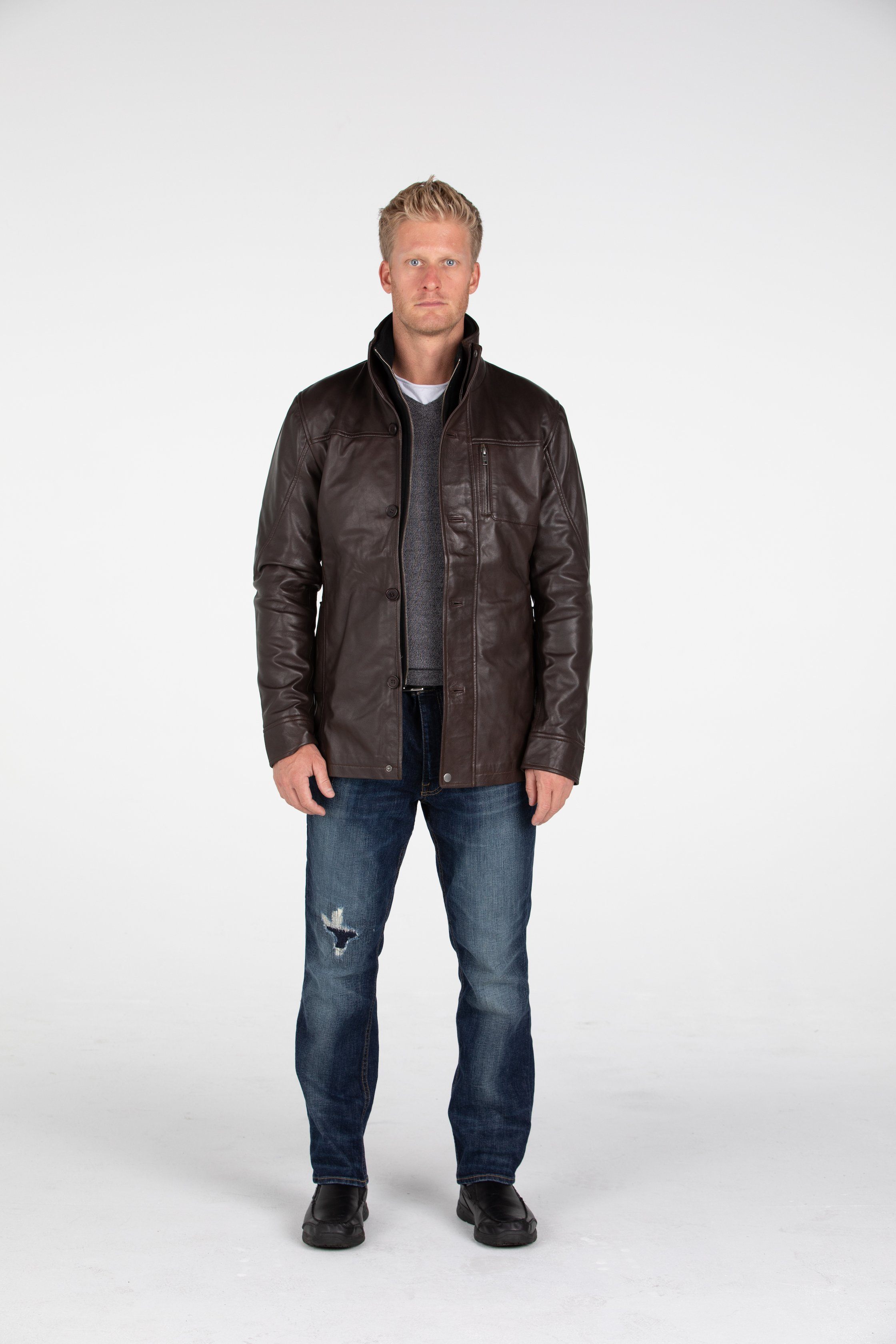 Leather Coat - Mens Fancy Lambskin 4 Button Leather Coat