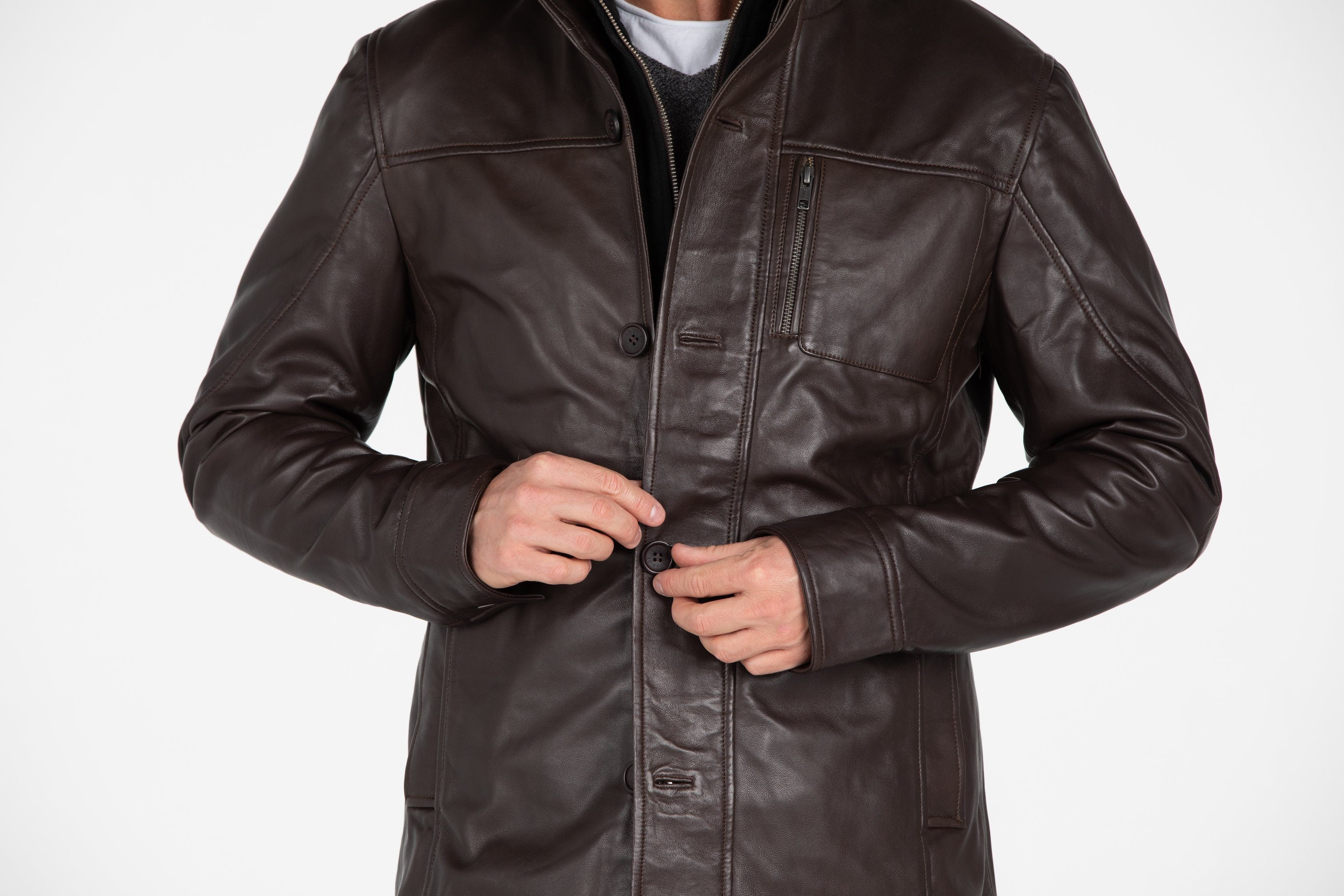 Leather Coat - Mens Fancy Lambskin 4 Button Leather Coat