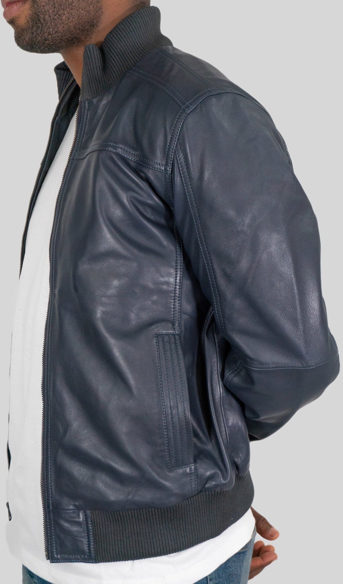 Leather Jacket - Ceduna Mens Leather Bomber Jacket Blue