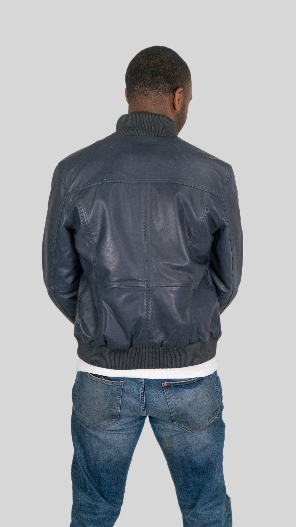 Leather Jacket - Ceduna Mens Leather Bomber Jacket Blue