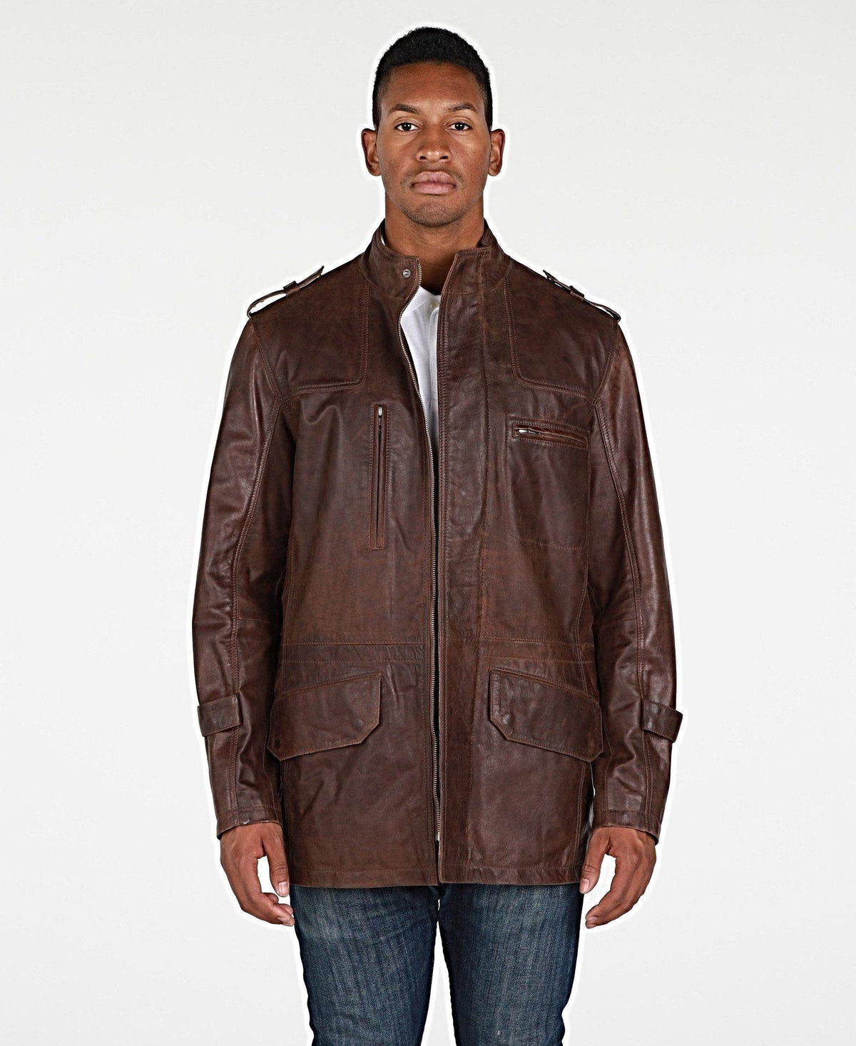 Leather Jacket - Etna Mens 3/4 Length Vintage Leather Coat Antique