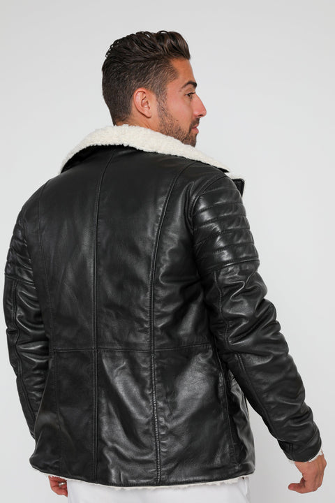 Leather Jacket - Men's Cosmo Shearling Curly Fur Leather Jacket