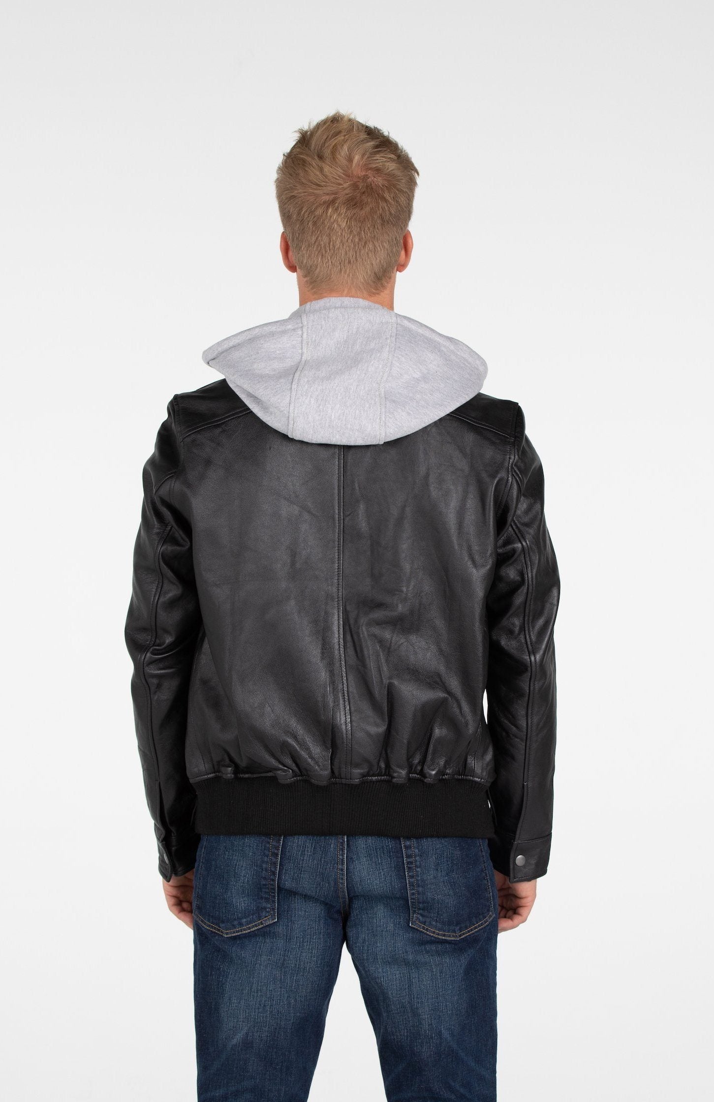 Leather Jacket - Men's Lambskin Hooded Leather Bomber Jacket - Clearance