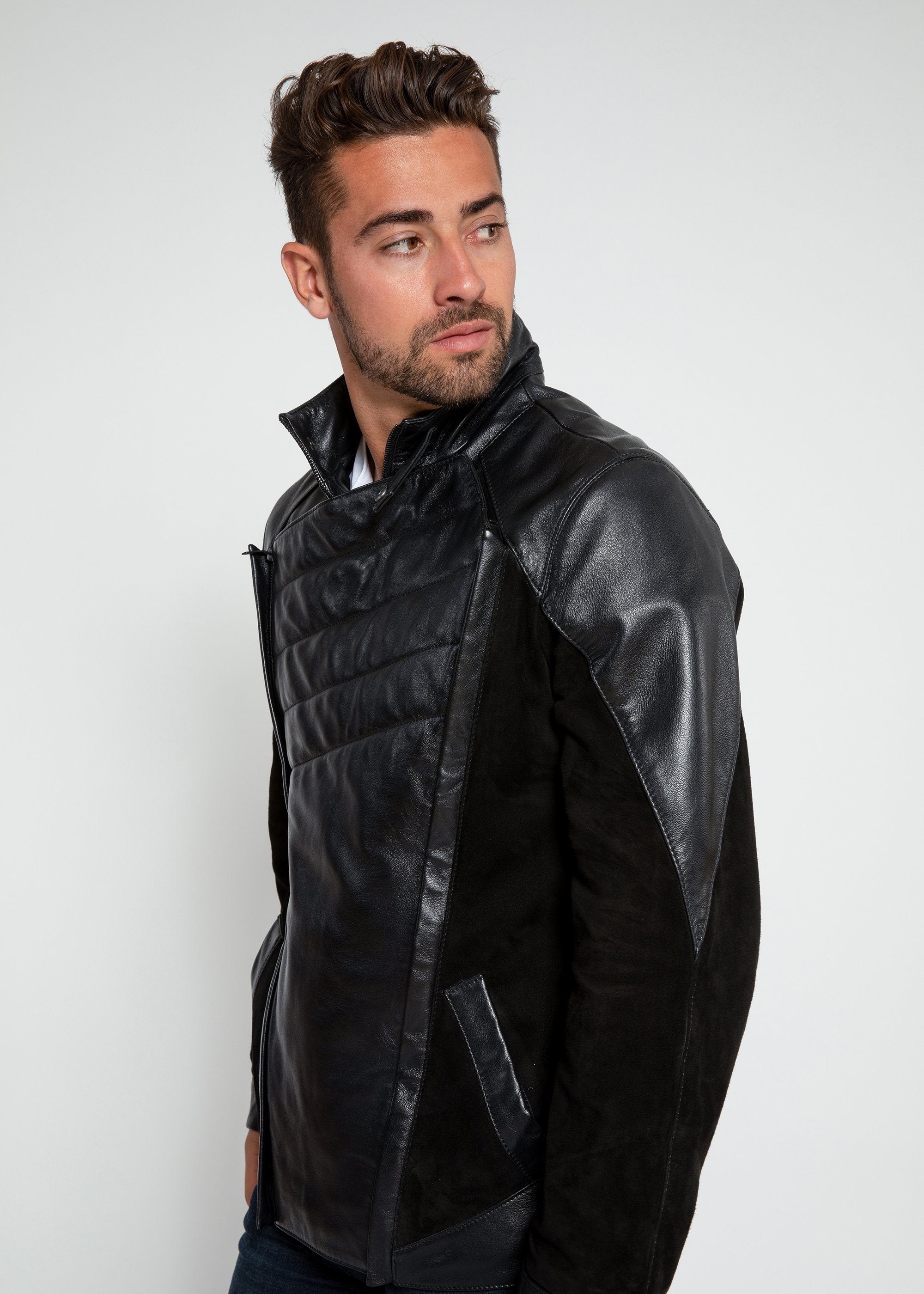 Leather Jacket - Men's Liam Dual Panel Leather Suede Jacket - Clearance