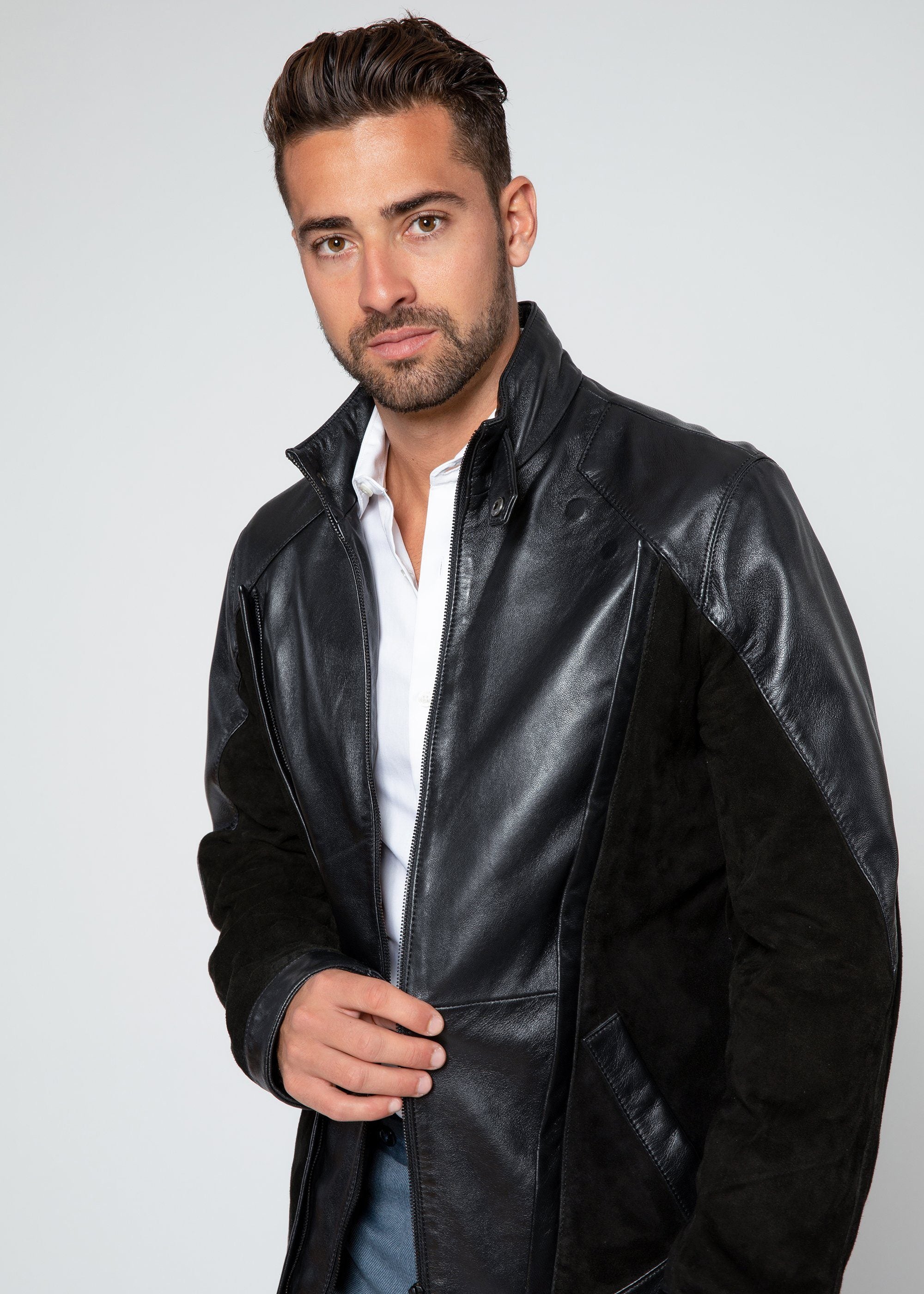 Leather Jacket - Men's Liam Dual Panel Leather Suede Jacket - Clearance