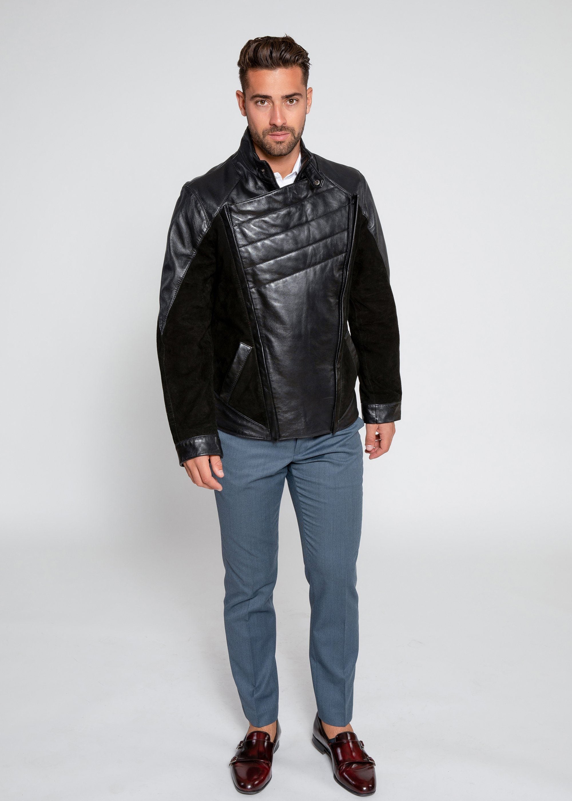 Leather Jacket - Men's Liam Dual Panel Leather Suede Jacket - Clearance