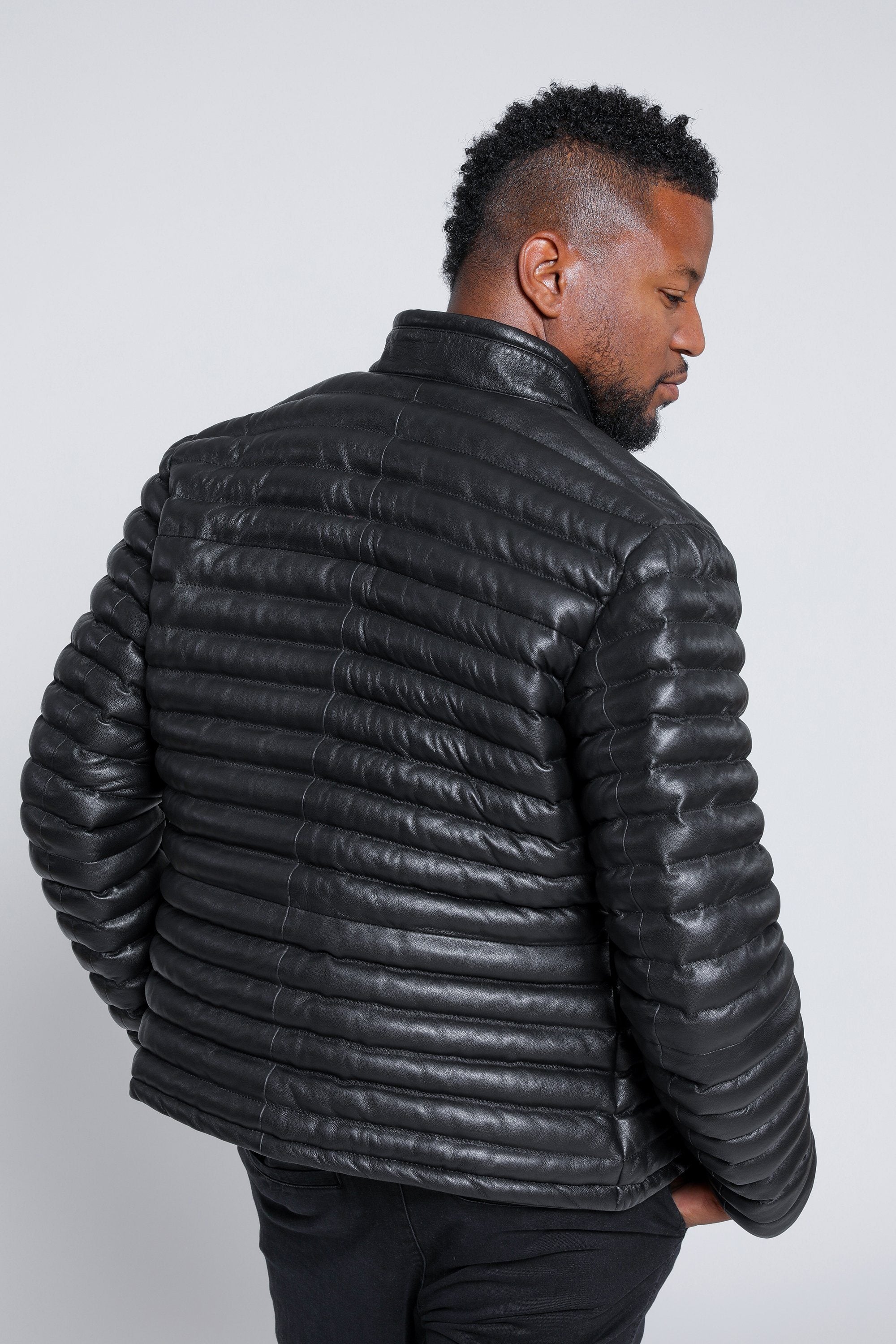 Leather Jacket - Men's Ultima Puffer Black Down Leather Jacket