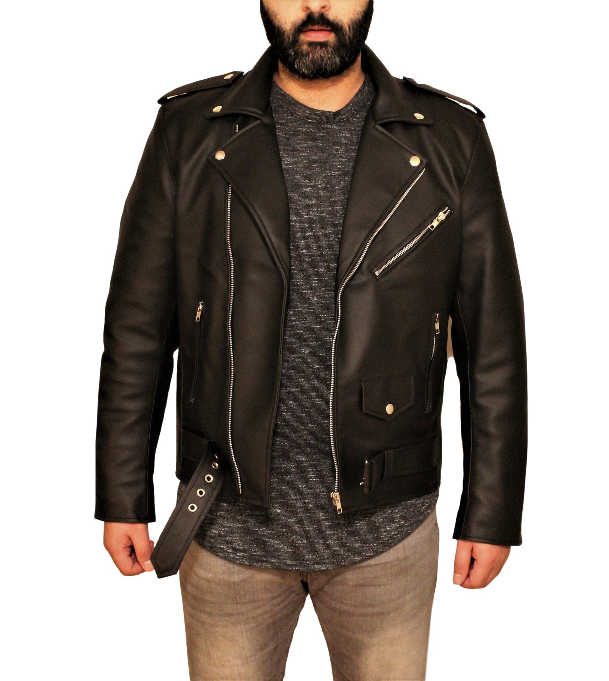 Leather Jacket - Men's Vegan Black Motorcycle Style Faux Leather Jacket