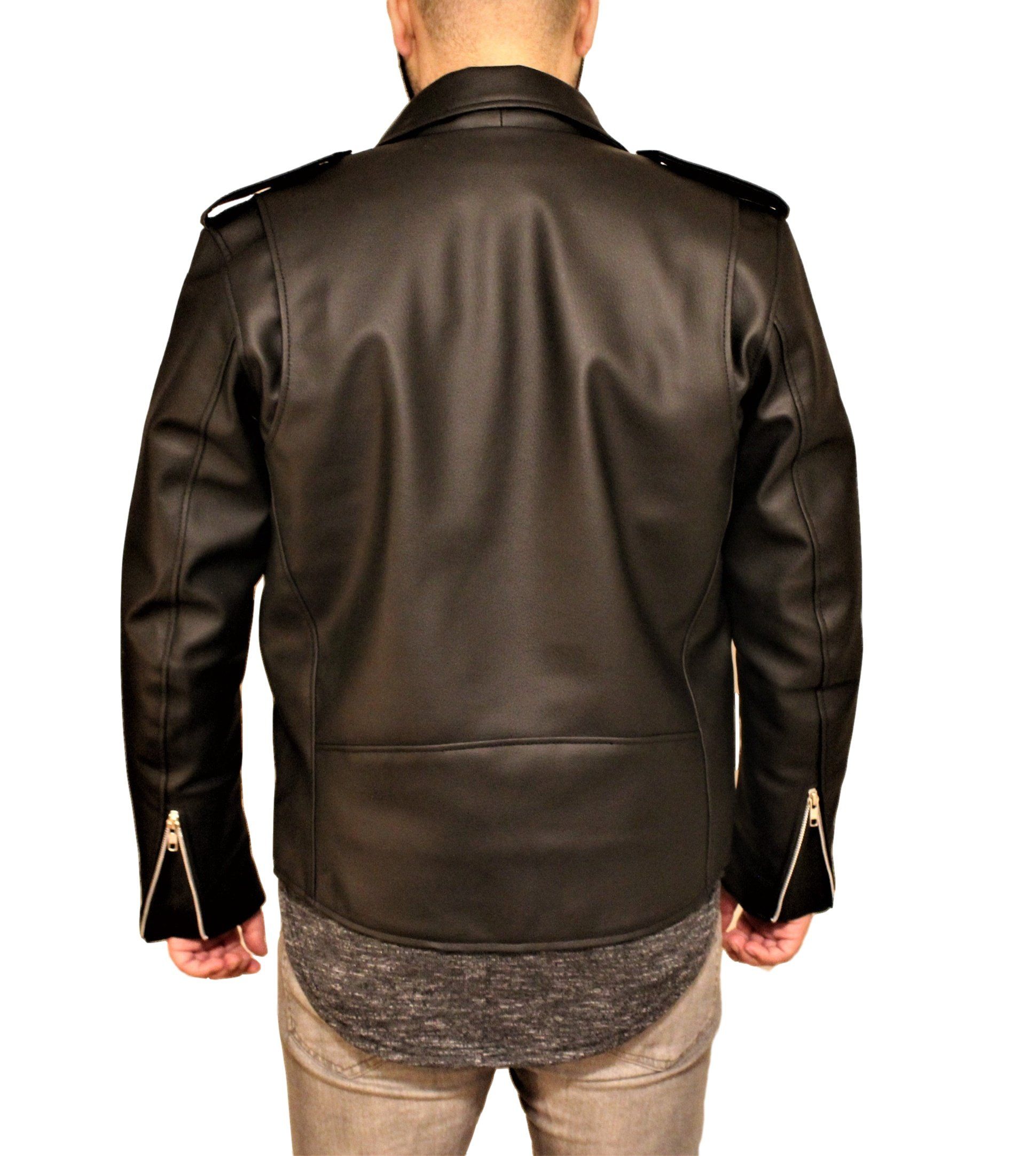 Leather Jacket - Men's Vegan Black Motorcycle Style Faux Leather Jacket