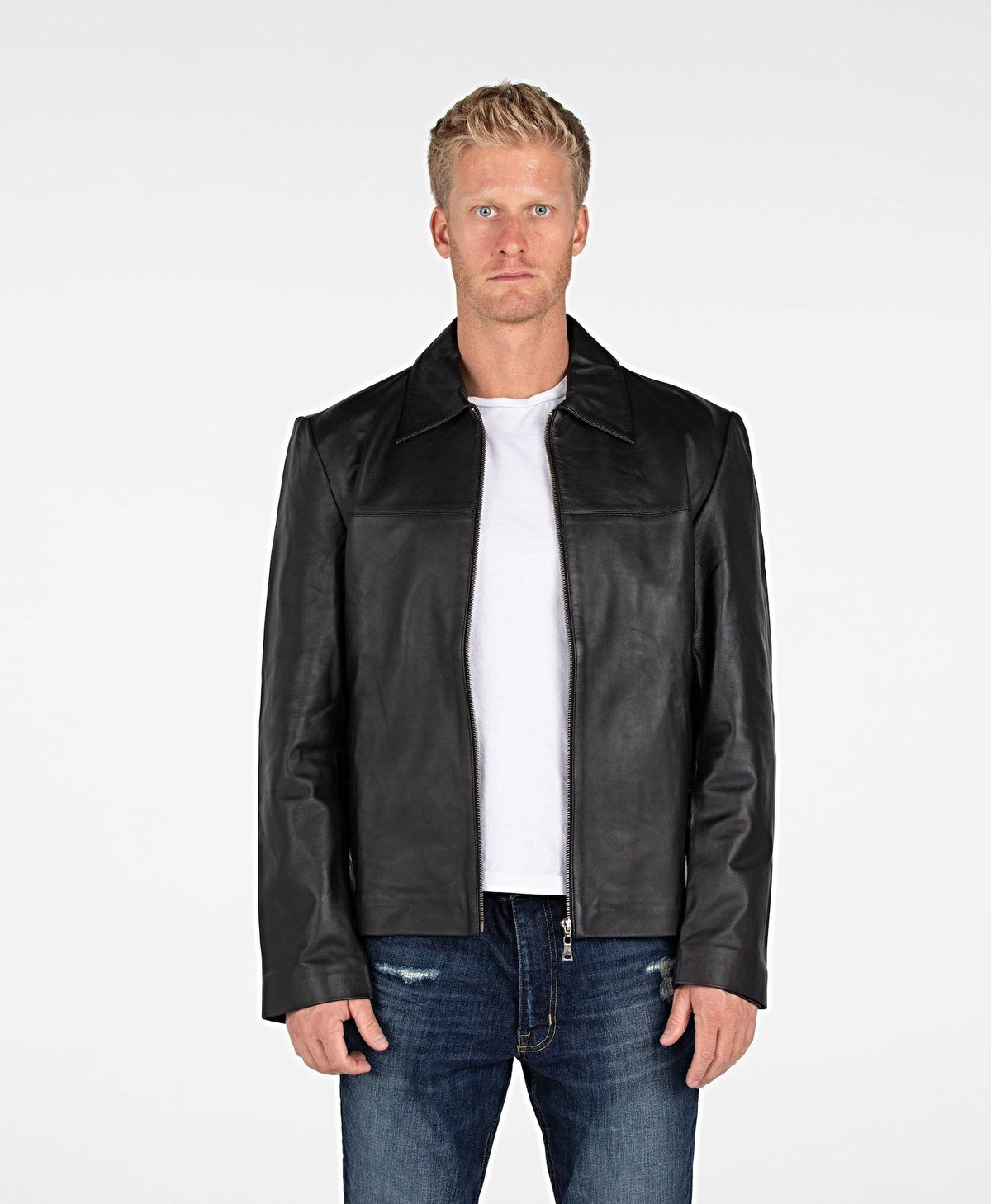 Leather Jacket - Mens Classic Zip Up Leather Jacket