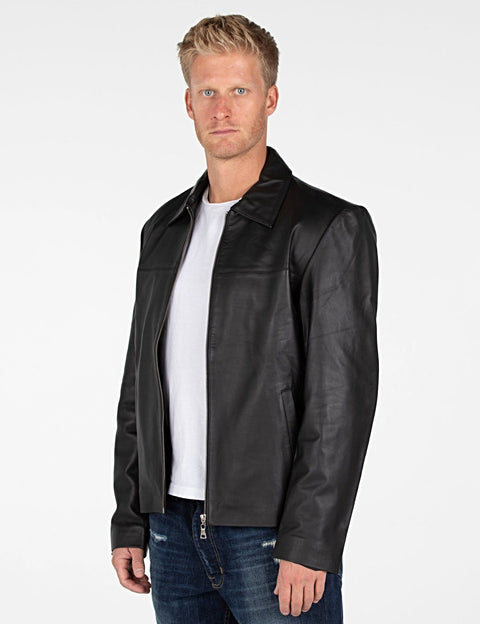 Leather Jacket - Mens Classic Zip Up Leather Jacket