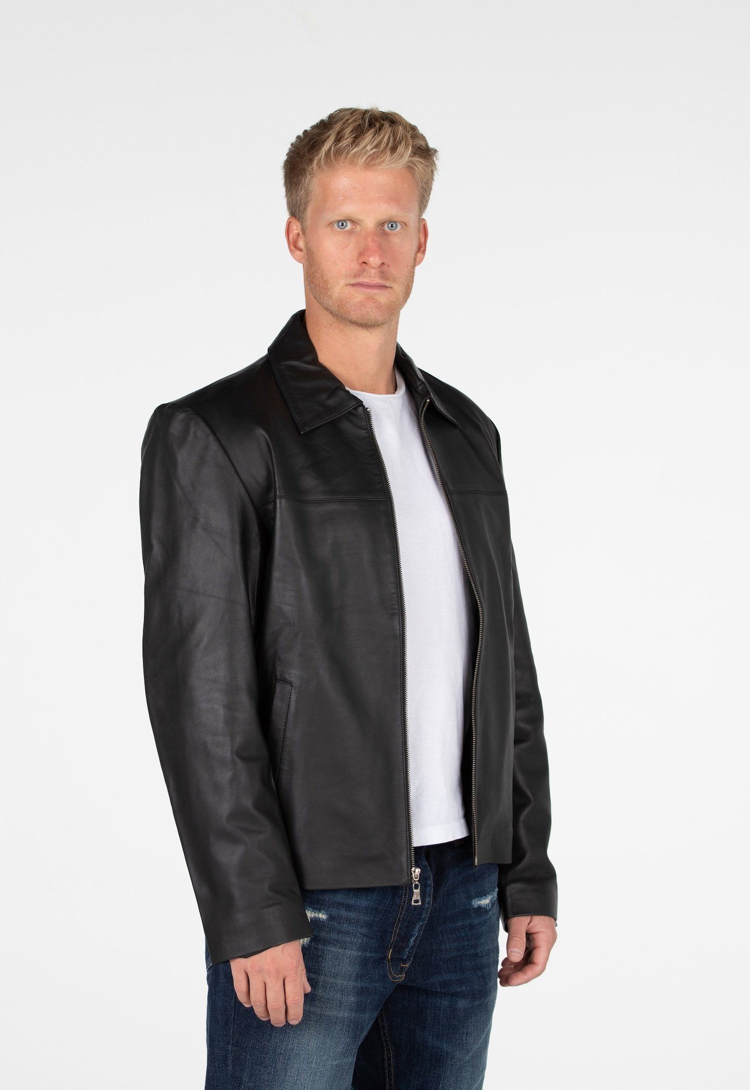 Leather Jacket - Mens Classic Zip Up Leather Jacket